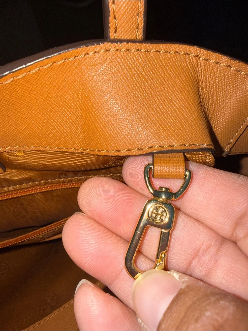 Tory Burch Cognac Leather Tote with Gold Logo